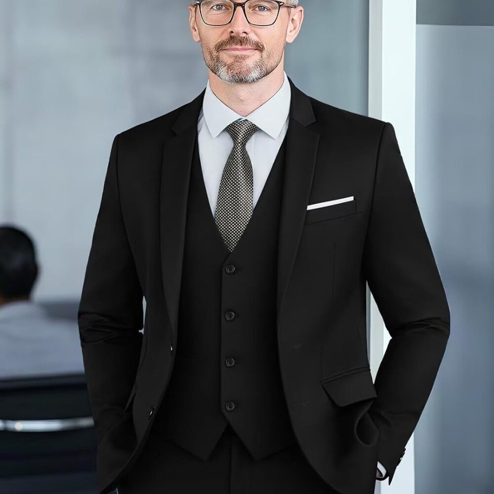 Men's 3-Piece Slim Fit Suit Set-2-Button Blazer,Vest & Pants-Formal Wedding,Prom - Picture 4 of 5